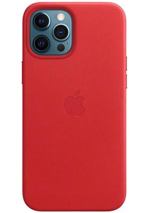 Шкіряний чохол leather case (aaa) with magsafe для apple iphone 12 pro / 12 (6.1") red