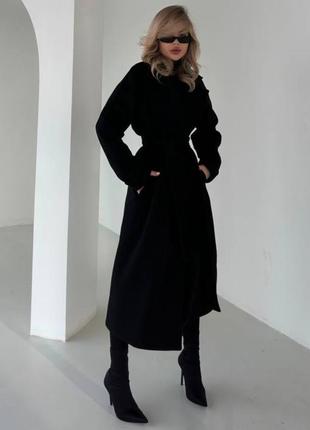 Классическое пальто миди чёрное бежевое на запах с поясом с подкладкой не кашлатится удлиненное кашемировое пальто теплый кардиган кашемир old money