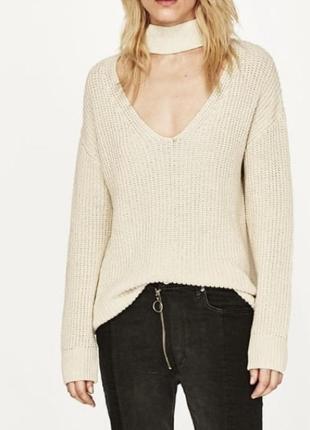 Джемпер с вырезом zara knit вязаный свитер молочный