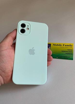 Чехол silicone case с защитой камеры для iphone 11 с квадратными бортиками бирюзовый