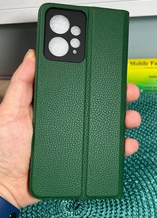 Кожаный чехол книга для xiaomi redmi note 12 pro зеленый/ чехол на редми нот 12
