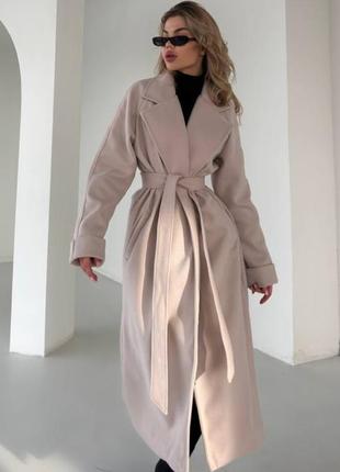 Классическое пальто миди чёрное бежевое на запах с поясом с подкладкой не кашлатится удлиненное кашемировое пальто теплый кардиган кашемир old money