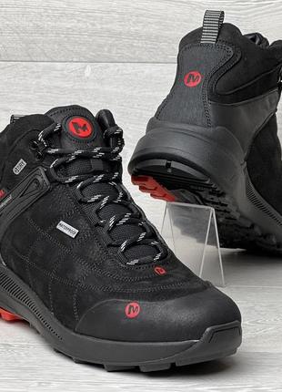 Зимние кроссовки термо, спортивные кожаные ботинки merrell gore-tex waterproof black8 фото