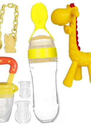 Набор 2life ниблер с насадками и цепочкой фиксатором бутылка-ложка прорезыватель жираф желтый v-11604