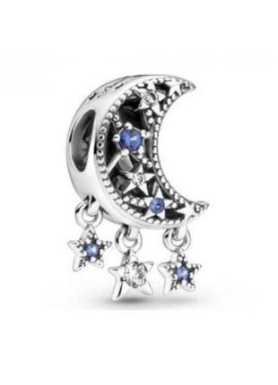Серебряная бусина шарм подвеска подвес серебро пандора pandora silver s925 925 проба аle с биркой и пломбой клипса шарм-клипса звезда месяц