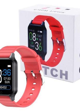 Смарт часы smart watch t96 стильные с защитой от влаги и пыли с измерением температура тела. цвет: красный2 фото