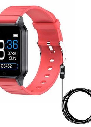 Смарт часы smart watch t96 стильные с защитой от влаги и пыли с измерением температура тела. цвет: красный3 фото