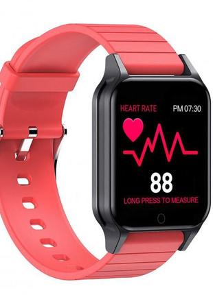 Смарт часы smart watch t96 стильные с защитой от влаги и пыли с измерением температура тела. цвет: красный4 фото