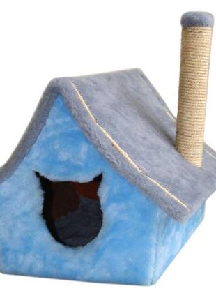 Домик когтеточка драпак для кошек zoo-hunt мурчик голубой 50х40х33 см сезаль1 фото