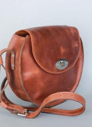 Класная сумка для девушек форма круга женская кожаная сумка круглая светло-коричневая винтажная2 фото