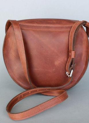 Класная сумка для девушек форма круга женская кожаная сумка круглая светло-коричневая винтажная3 фото