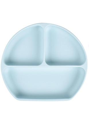 Набор y5 трёх-секционная силиконовая тарелка, ложка, вилка голубой (vol-9765)