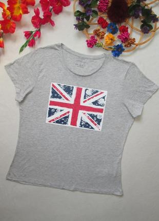 Шикарная хлопковая стрейчевая футболка серый меланж с британским флагом primark