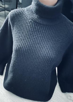 Черный базовый теплый свитер ,крупная вязка2 фото