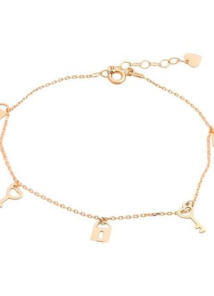 Женский золотой браслет на руку с подвесками замок ключик браслет цепочка на руку с висюльками золото 17-20см
