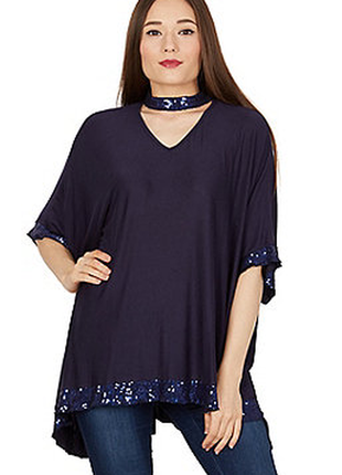 Шикарная брендовая футболка блуза оверсайз с чёкером и отделкой с пайеток blue vanilla1 фото