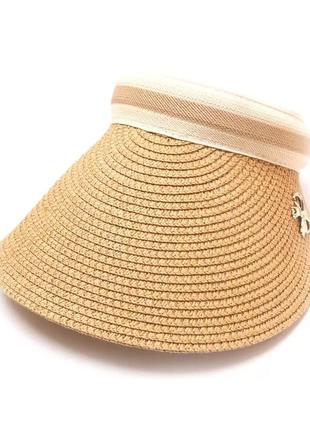 Козирок сонцезахисний солом'яний жіночий бежевий2 фото