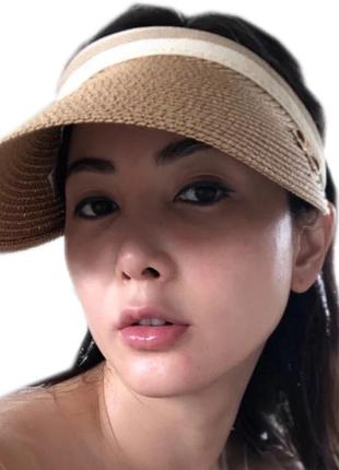 Козирок сонцезахисний солом'яний жіночий бежевий5 фото