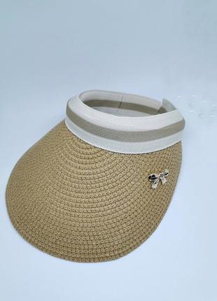 Козирок сонцезахисний солом'яний жіночий бежевий6 фото