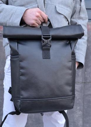 Рюкзак ролл-топ жіночий / чоловічий. з еко-шкіри. з секцією для ноутбука. модель: 9741. колір: чорний1 фото