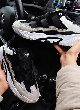 🔥мужские кроссовки adidas niteball черно-белые/бежевые🔥