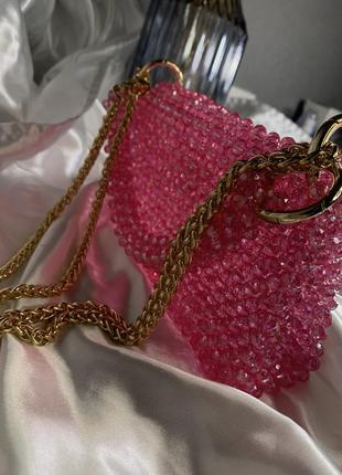 Рожева сумка з кришталевих намистин ручної роботи6 фото
