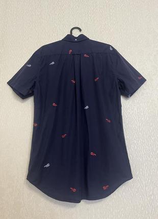 Gant 🦞  премиум рубашка темно-синяя с вышитыми лобстерами  100% хлопок короткий рукав мужская р. s3 фото