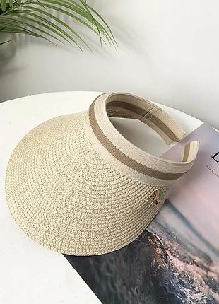 Козирок сонцезахисний солом'яний жіночий кремовий