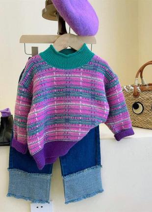 Теплый ангоровый разноцветный свитер на девочку3 фото