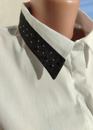 Нова біла класична сорочка з сірою вставкою на комірчику2 фото