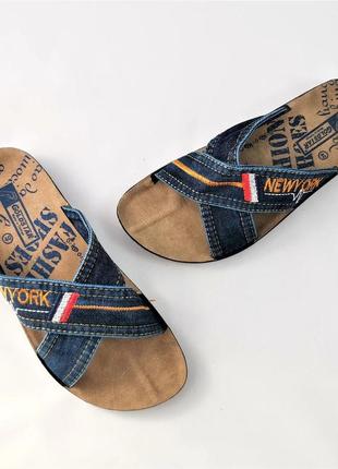 Мужские шлёпанцы джинсовые тапочки сланцы
