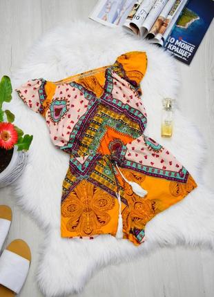 Літній комбінезон ромпер пейслі візерунок відкриті плечі