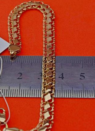 Золотой браслет 6.02 гр, 17 см, двойной бисмарк з накладками, золото 585 проба.2 фото
