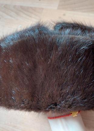 Шапка-ушанка, натуральная замша, натуральный мех норки5 фото