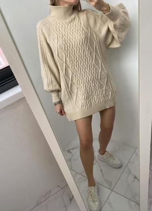 Вязаный бежевый свитер платье туника косы h&m9 фото