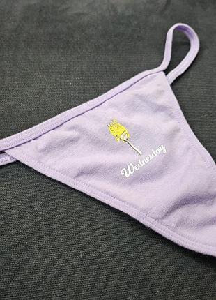 Лавандовые хлопковые трусики стринги  victorias secret