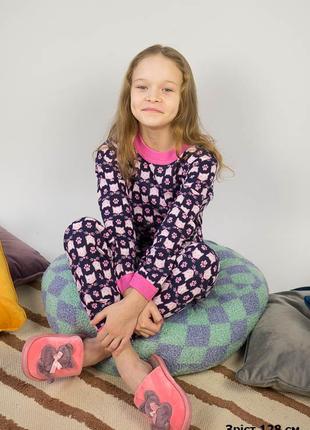 Легкая хлопковая пижама для девочки в горох, с котиками, с мишками4 фото