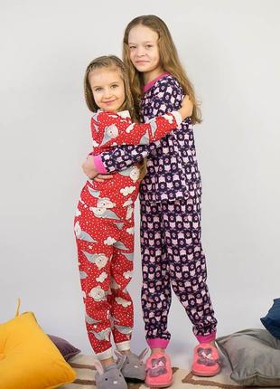Легкая хлопковая пижама для девочки в горох, с котиками, с мишками3 фото