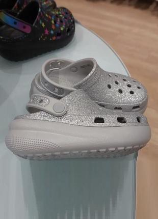 Крокс краш клог платформа серые с блестками детские crocs kids cutie crush glitter clog shimmer