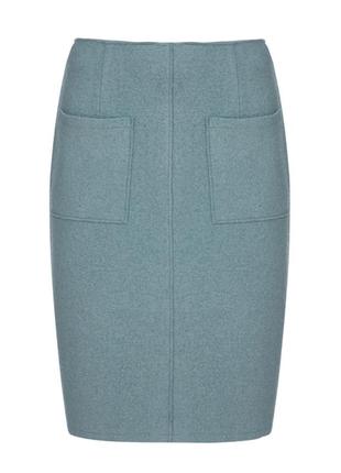 Юбка миди/короткая трикотаж ,шерсть,голубая 48 р