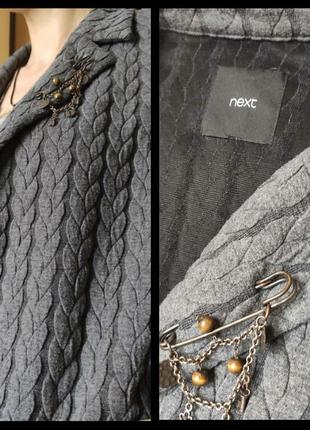 Трендовый серый вязаный трикотажный кардиган пиджак вязка в виде косы10 фото