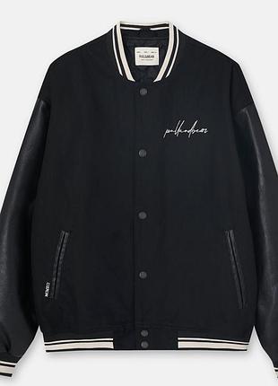 Джинсовый  / кожаный бомбер куртка новая pull &amp; bear мужская
