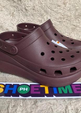 Крокс классик клог платформа бордовые бургундия crocs classic crush clog dark cherry6 фото