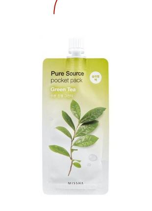 Маска для лица ночная с экстрактом зеленого чая missha pure pocket pack green tea, 10 мл