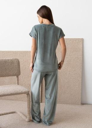 Оливковая велюровая пижама со свободными брюками размер s3 фото