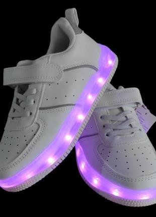 Белые кроссовки, кеды деми  с led подсветкой зарядкой 8 режимов  для девочки мальчика5 фото