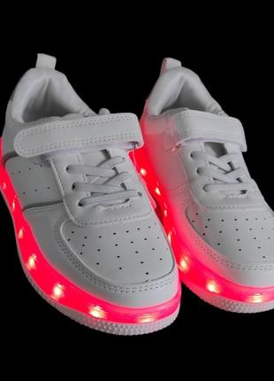 Белые кроссовки, кеды деми  с led подсветкой зарядкой 8 режимов  для девочки мальчика6 фото
