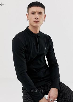 Оригинальное поло лонгслив allsaints brace long sleeve ramskull logo polo shirt