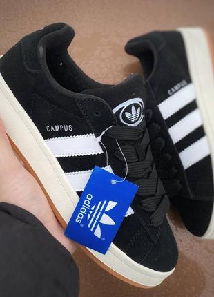 Кроссовки adidas campus black/white,на меху.