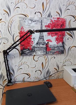 Лампа настільна led на струбцині 10вт, 2 коліна, usb, чорна